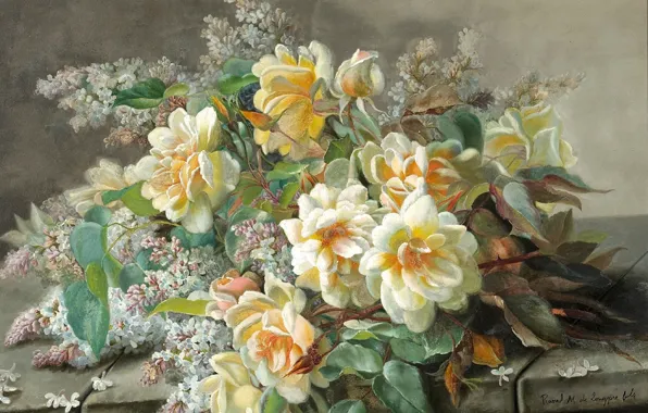 Picture flowers, roses, bouquet, painting, Zbigniew Kopania
