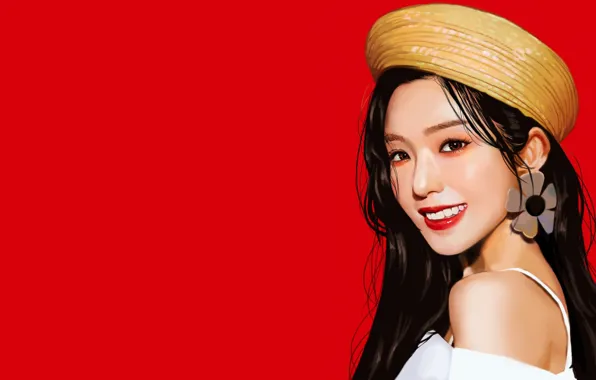 Picture look, girl, red, face, smile, minimalism, red, girl