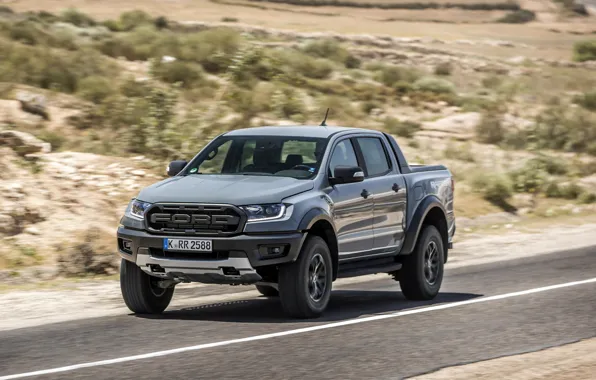 Grey, Ford, Raptor, pickup, Ranger, on the road, 2019