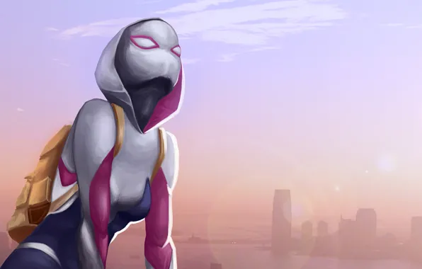 The city, mask, haze, Marvel, Marvel Comics, Comics, Gwen Stacy, Spider-woman