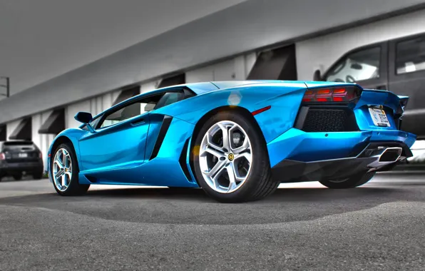 Blue, shadow, lamborghini, Blik, rear view, aventador, lp700-4, Lamborghini