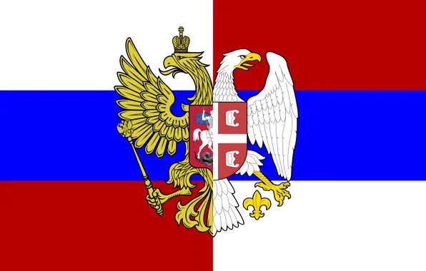 Flag, Tricolor, Coat of arms, Russia, Serbia, Brotherhood, The eagles, Blazonry
