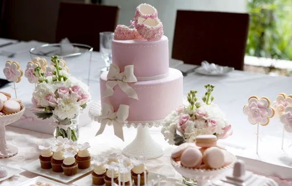 Cake, decor, cupcakes, macaron