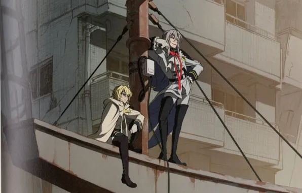 Wire, post, boots, vampires, military uniform, The Last Seraphim, Owari no Seraph, Michaela Hyakuya