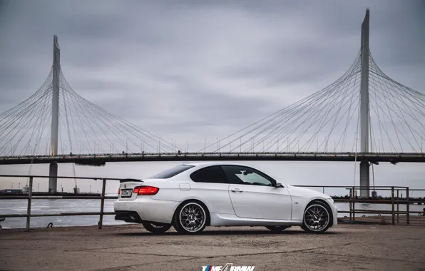 Car, machine, auto, bridge, city, fog, race, bmw