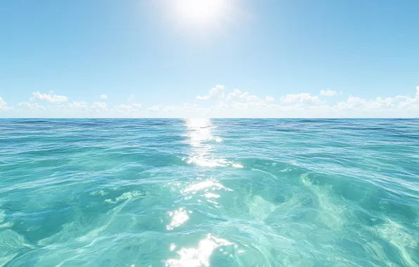 Sea, wave, the sky, water, the sun, clouds, glare, the ocean