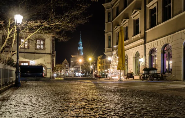 Picture Home, Night, Germany, New Year, Street, Lights, Zwickau, Buildings Of The City