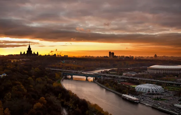 Picture bridge, river, Moscow, Russia, MSU, Luzhniki, beautiful city