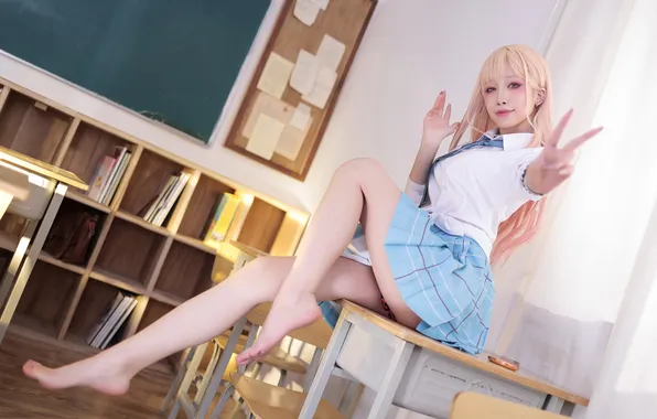 Asian, barefoot, model, school, women, cosplay, feet, schoolgirl
