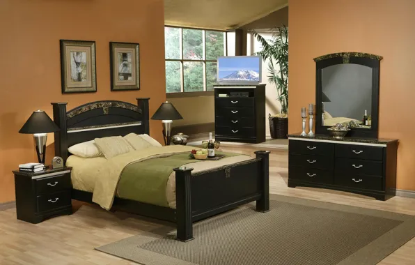 Picture bed, room, mirror, TV, window, the hotel, chest, bedroom