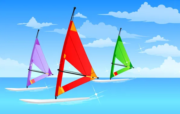 Sea, the sky, clouds, vector, sail, Board, Windsurfing