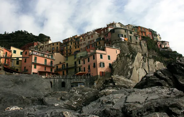 The sky, mountains, the city, photo, rocks, Italy, Liguria Riomaggiore