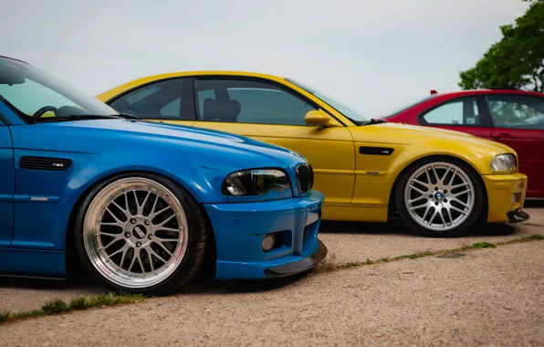 Bmw, red, yellow, blue, e46, m3