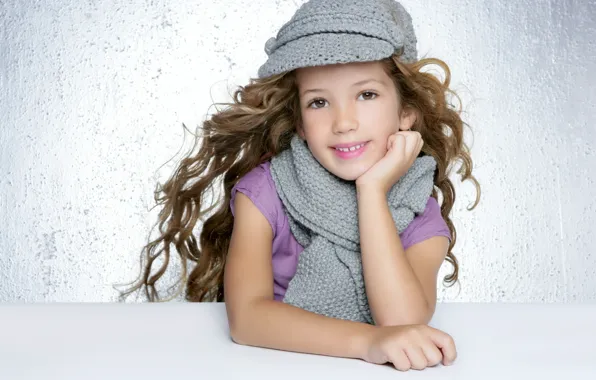 Smile, hat, scarf, girl, cap, curls