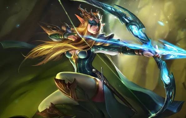 Girl, Magic, Bow, Elf, Weapons, Elf, Art, Art