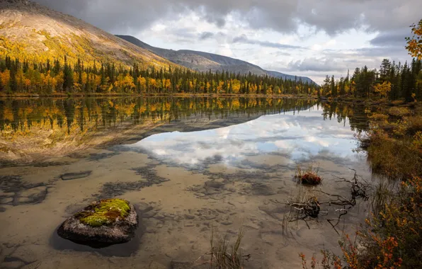 Autumn, reflection, lake, North, mountain lake, khibiny, autumn in khibiny, autumn on the Kola