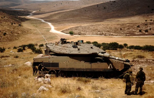 Road, hills, soldiers, tank, is, Israel, Merkava Mk.4, Merkava Mk.4