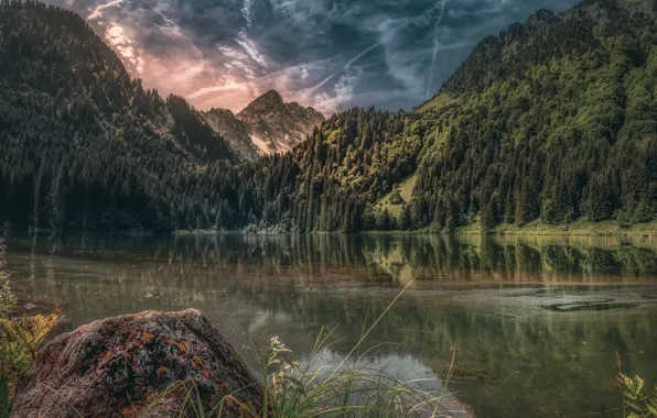 Picture landscape, mountains, nature, lake, stone, forest, boulder