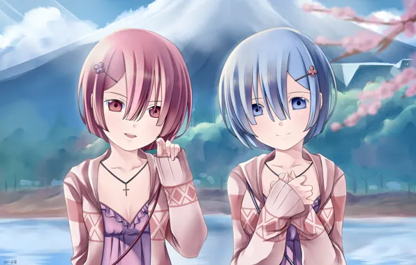 Girls, anime, art, sisters, Re: Zero kara hajime chip isek or Seikatsu, From scratch, REM, …