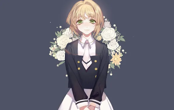 Girl, flowers, anime, art, Card Captor Sakura, Sakura-collector cards