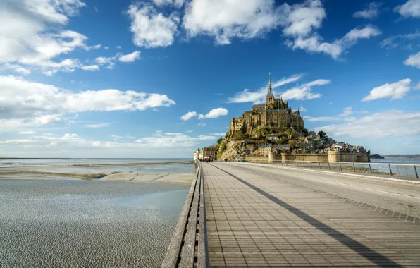 The sky, clouds, France, fortress, Normandy, The Mont Saint-Michel