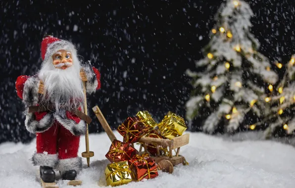 Winter, snow, holiday, toy, doll, Christmas, gifts, New year