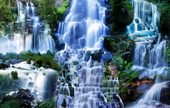 Picture landscape, nature, scenery, waterfalls, Waterfall Collage