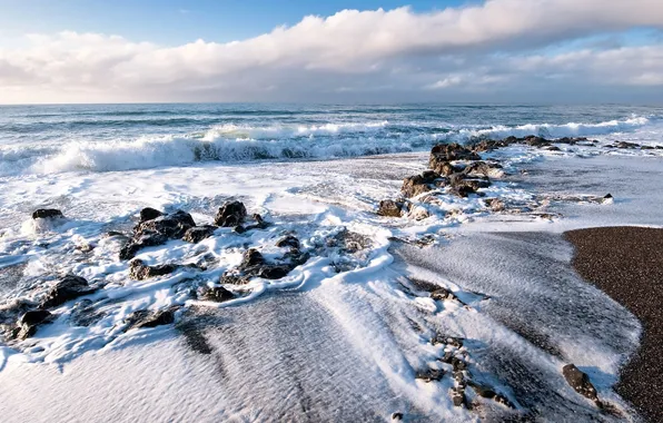 Picture BEACH, SEA, HORIZON, The SKY, SURF, WAVE, FOAM