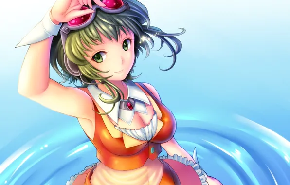 Picture chest, water, girl, glasses, vocaloid, sitting, Vocaloid, gumi
