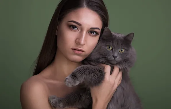 Picture girl, long hair, brown eyes, photo, photographer, cat, model, lips