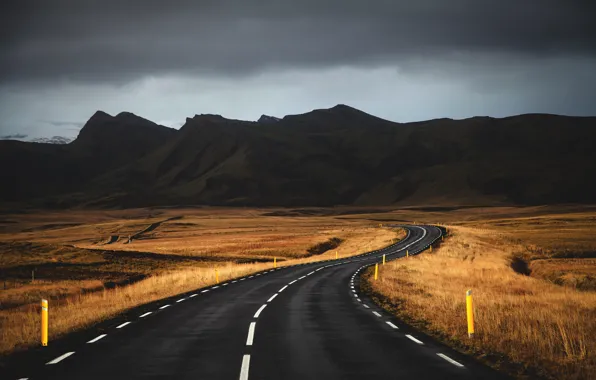 Road, clouds, mountains, road, mountains, clouds