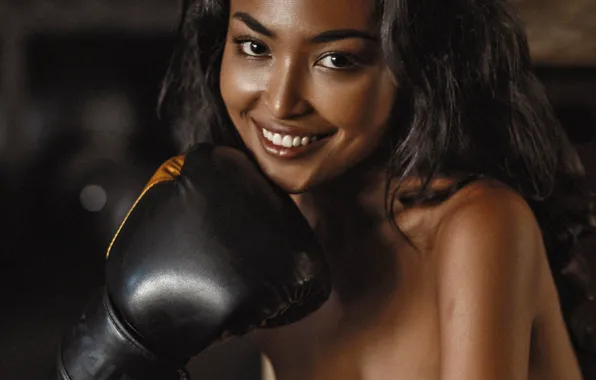 Woman, young, smile, model, focus, hair, brunette, boxing