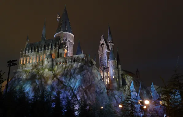 Castle, rocks, tower, colorful, Hogwarts