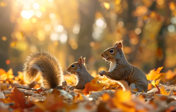 Autumn, forest, light, branches, pose, glade, foliage, protein