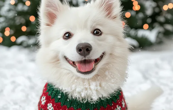 Winter, white, snow, nature, smile, pattern, dog, Christmas