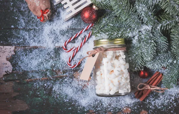 Picture winter, snow, new year, Bank, Christmas, decor, decorations, marshmallows