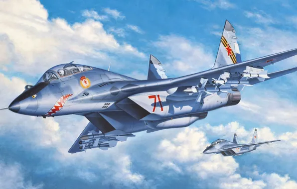Picture the fourth generation, OKB MiG, double training-combat fighter, MiG-29UB, Soviet multipurpose fighter