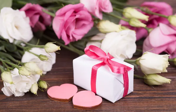 Picture love, flowers, gift, heart, love, white, heart, pink