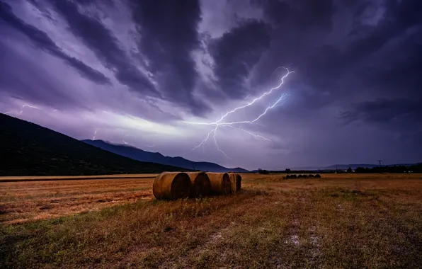 The storm, hay, bales