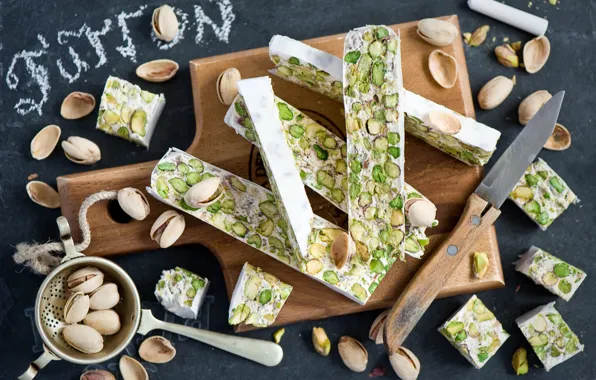 Picture knife, sweets, Board, nuts, dessert, pistachios, Anna Verdina, nougat