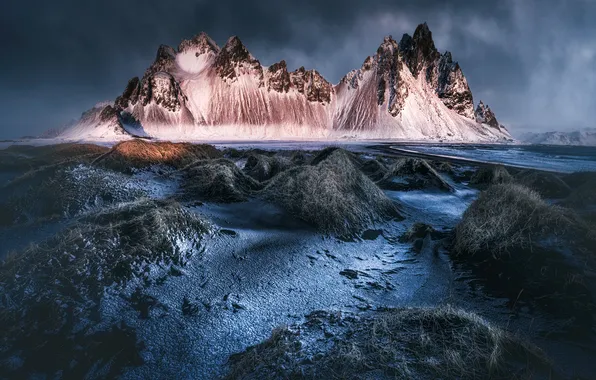 Nature, Beauty, Nature, Iceland, Stokksnes, Volcanic, Black sand beach, Vestrahorn mountain