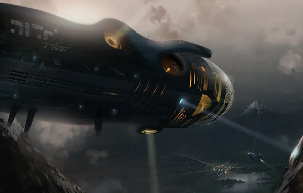 Mountains, the city, art, the ship