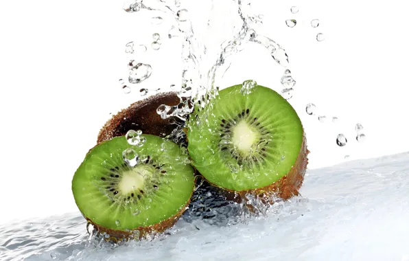Picture water, drops, squirt, kiwi, fruit