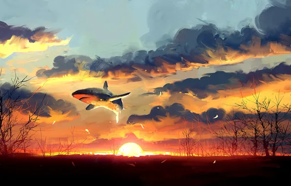 Picture Sunset, The sun, Shark, Fantasy, Art, Fiction, Concept Art, Dominik Mayer