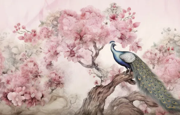 Summer, trees, flowers, branches, nature, tree, bird, spring