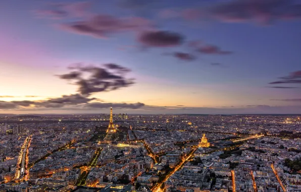 Lights, France, Paris, tower, the evening, panorama