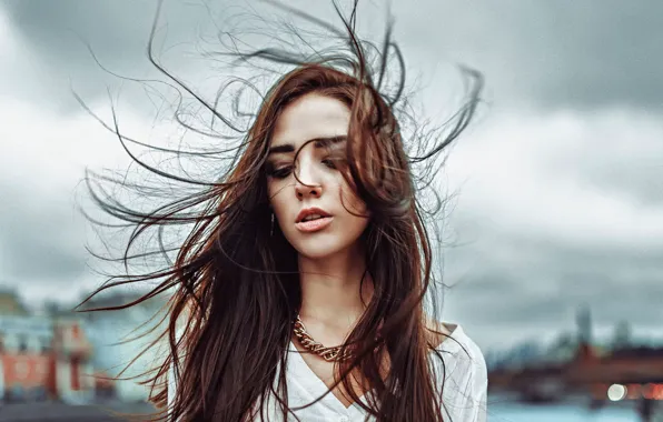 The city, the wind, hair, portrait, Russia