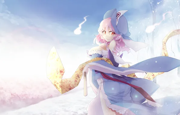 Girl, art, Ghost, cap, touhou, Saigyouji Yuyuko, oya is kusa