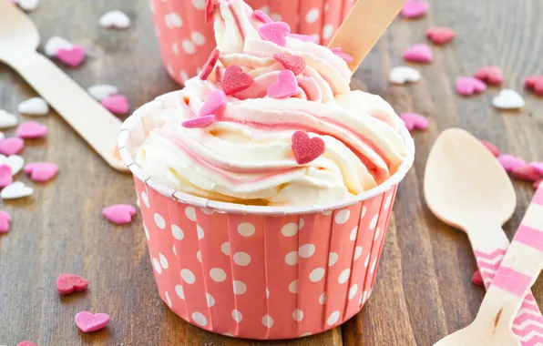 Picture food, hearts, cake, cake, cream, sweet, cupcake, cream