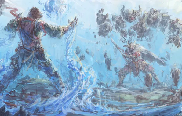 Water, stones, weapons, magic, armor, Battle, Golem, witchcraft